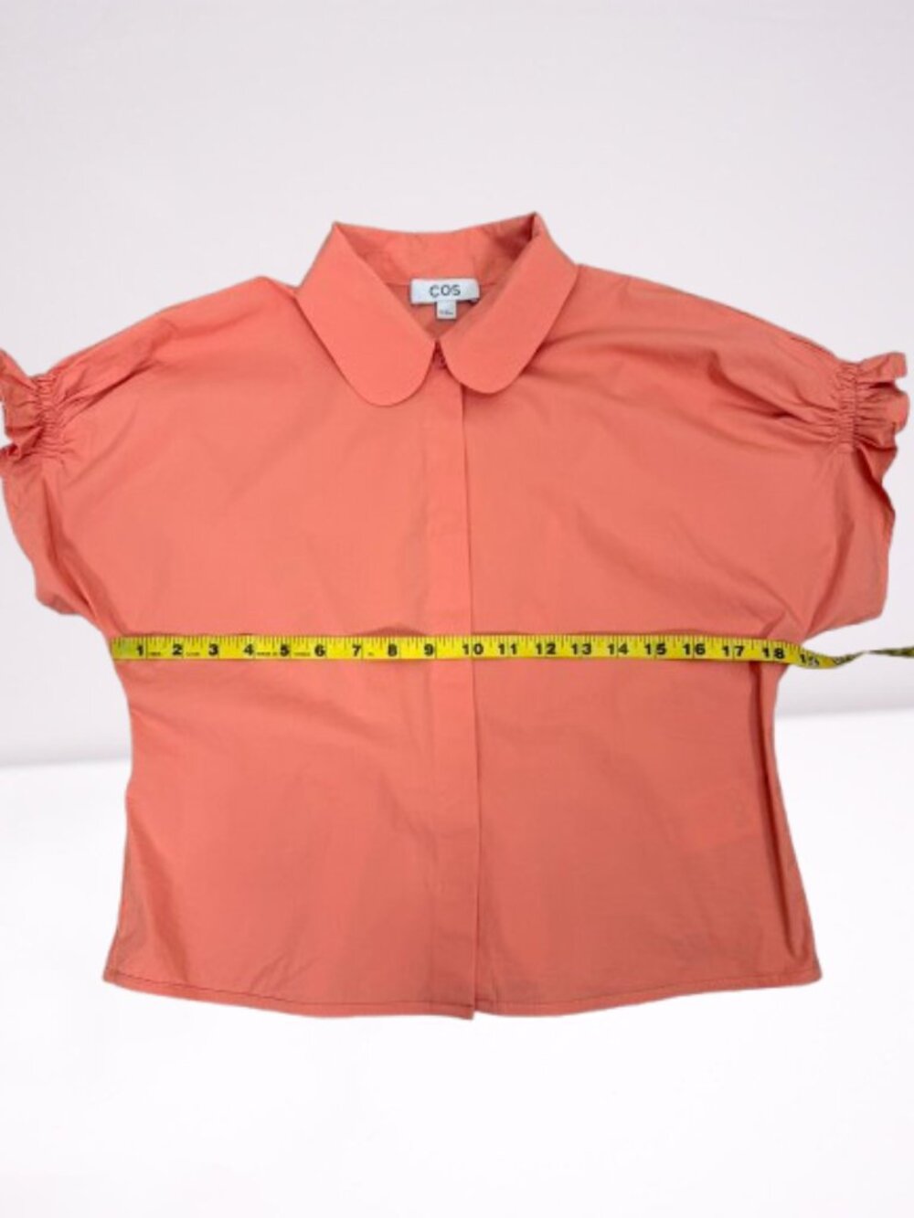 COS NWOT Poplin Crop Blouse Peter Pan Collar Puff Sleeve Size US M Salmon Color - Picture 6 of 9